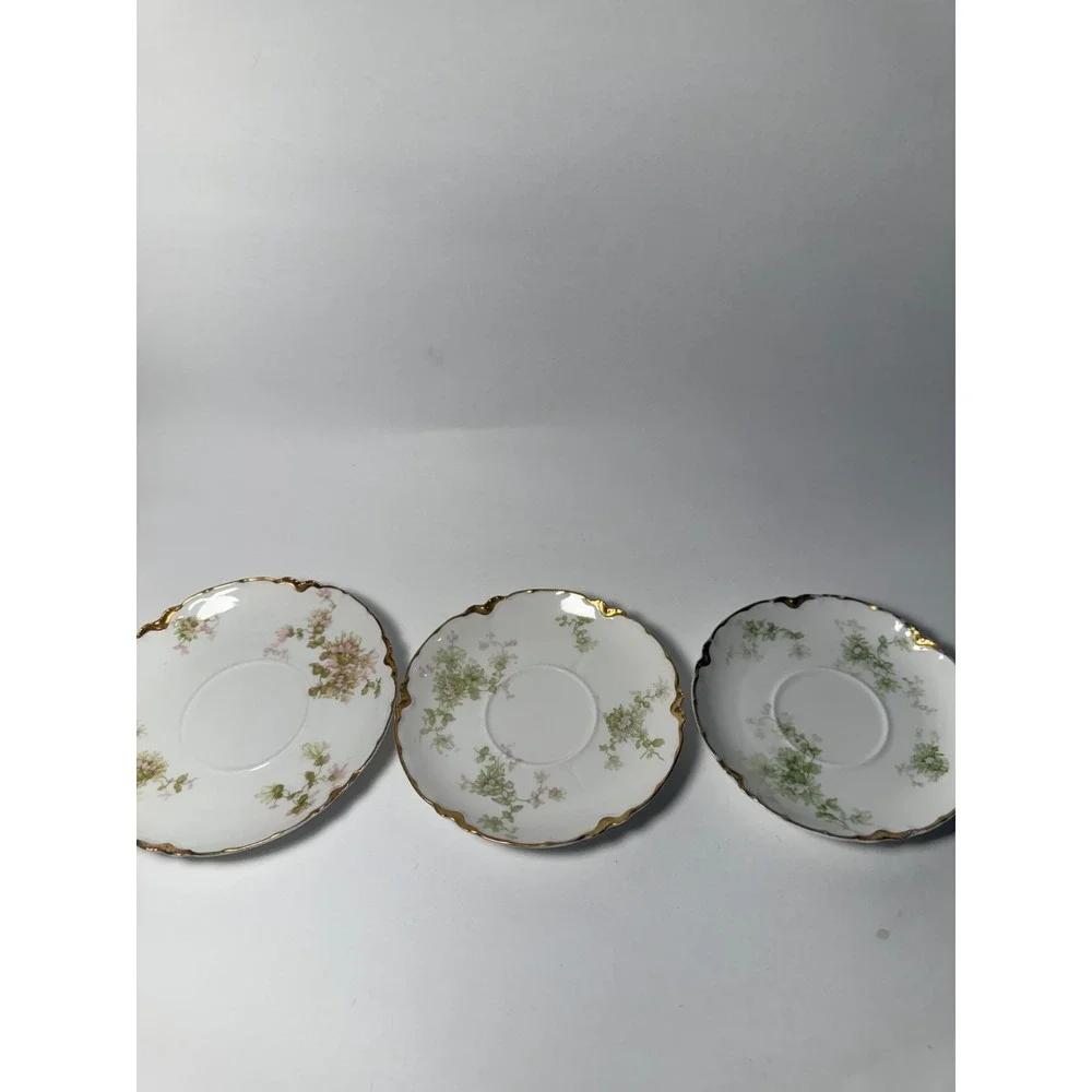 Set of 6 Haviland Limoges France Plates And Saucers Schleiger‎ Floral Gold White